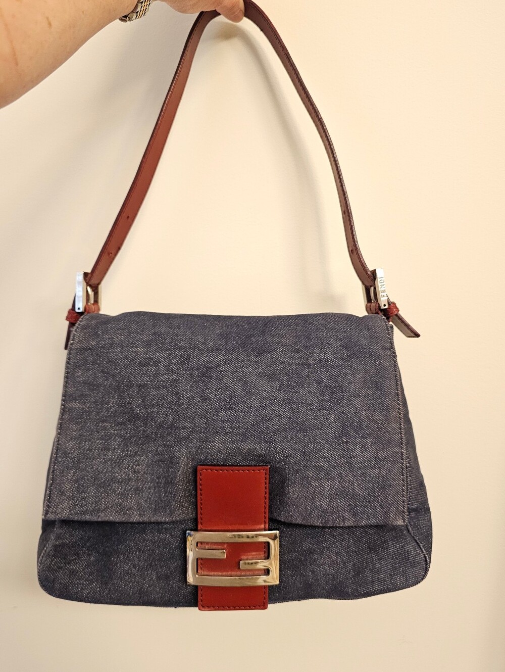 FENDI Denim Mamma Baguette Shoulder Bag
